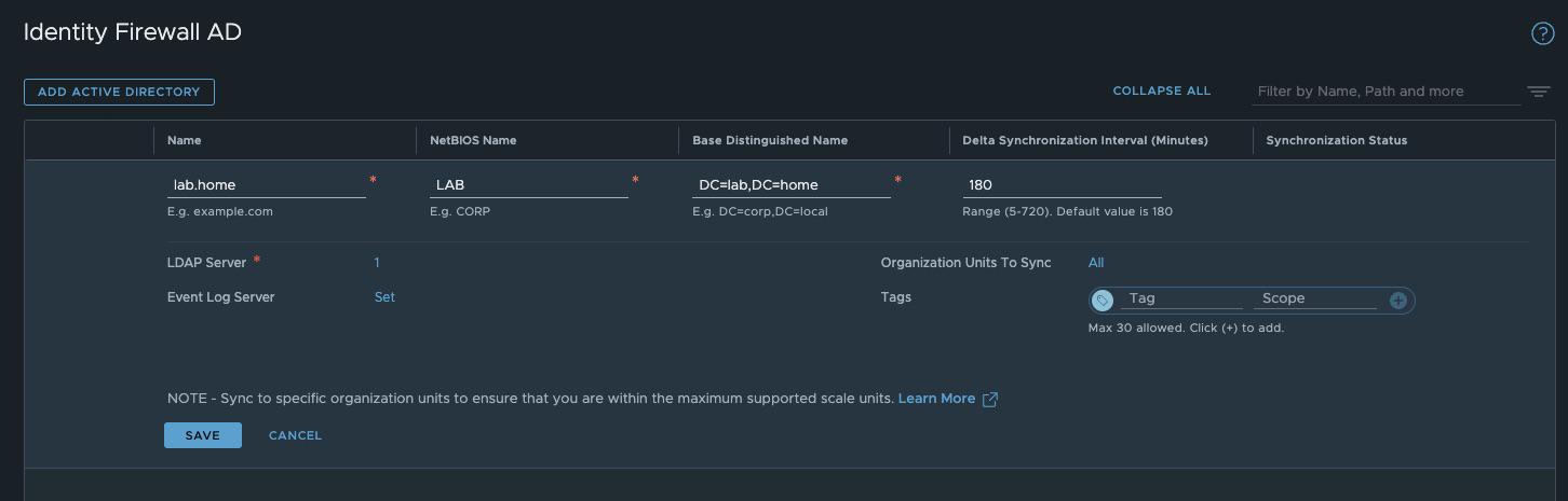 Idetity firewall AD settings