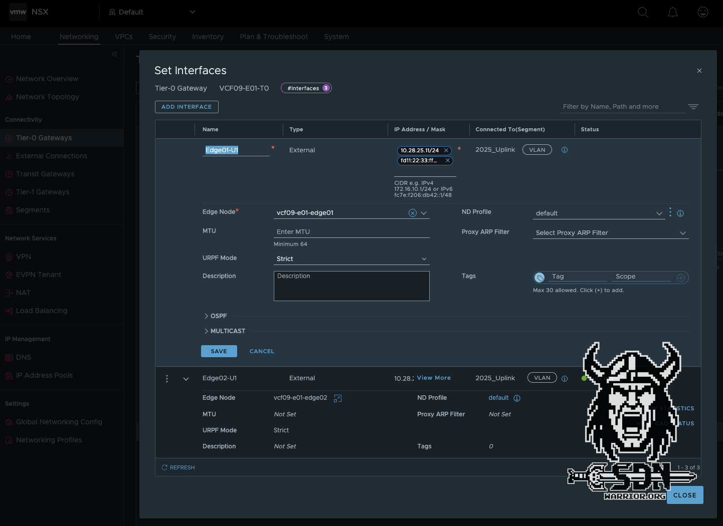 NSX Edge Network Config