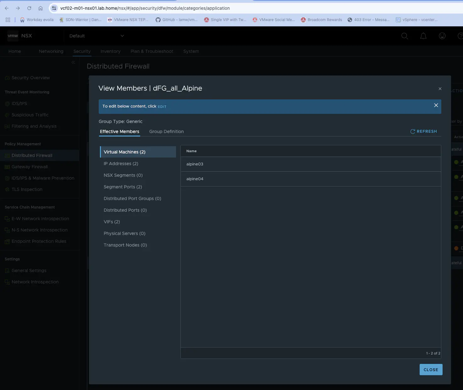 NSX Firewall groups