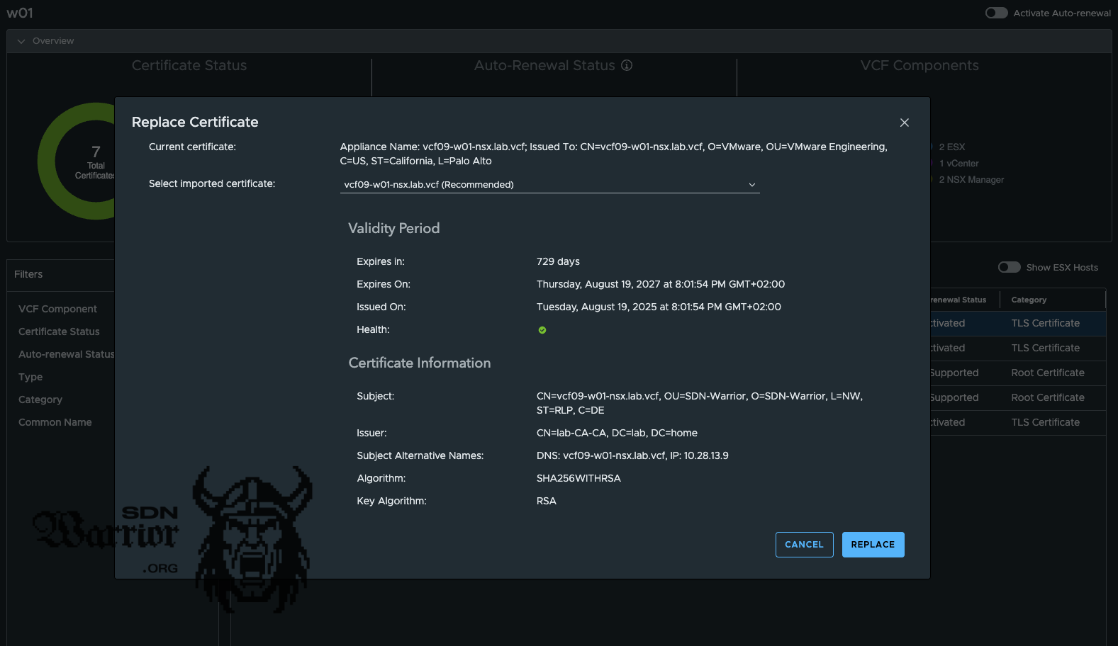 replace with imported certificate