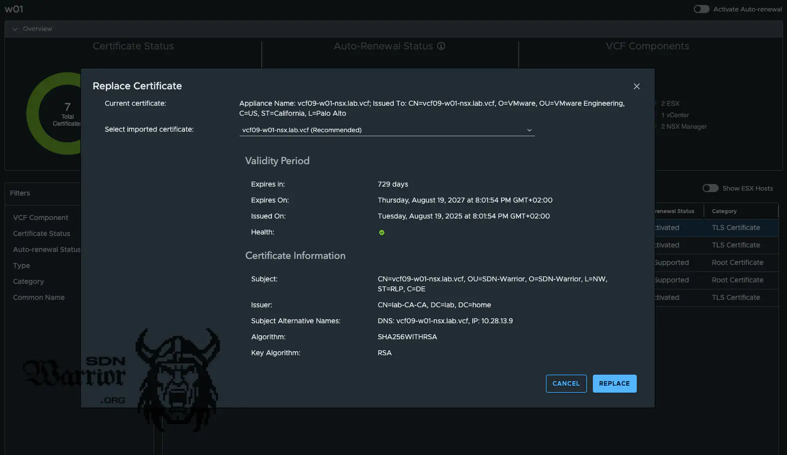 replace with imported certificate