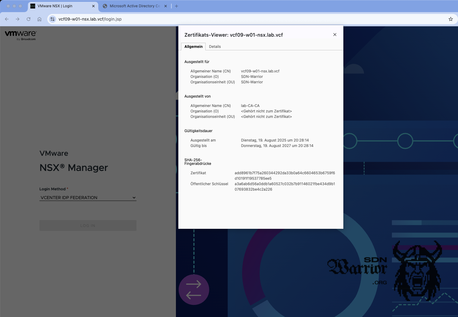 fresh NSX certificate