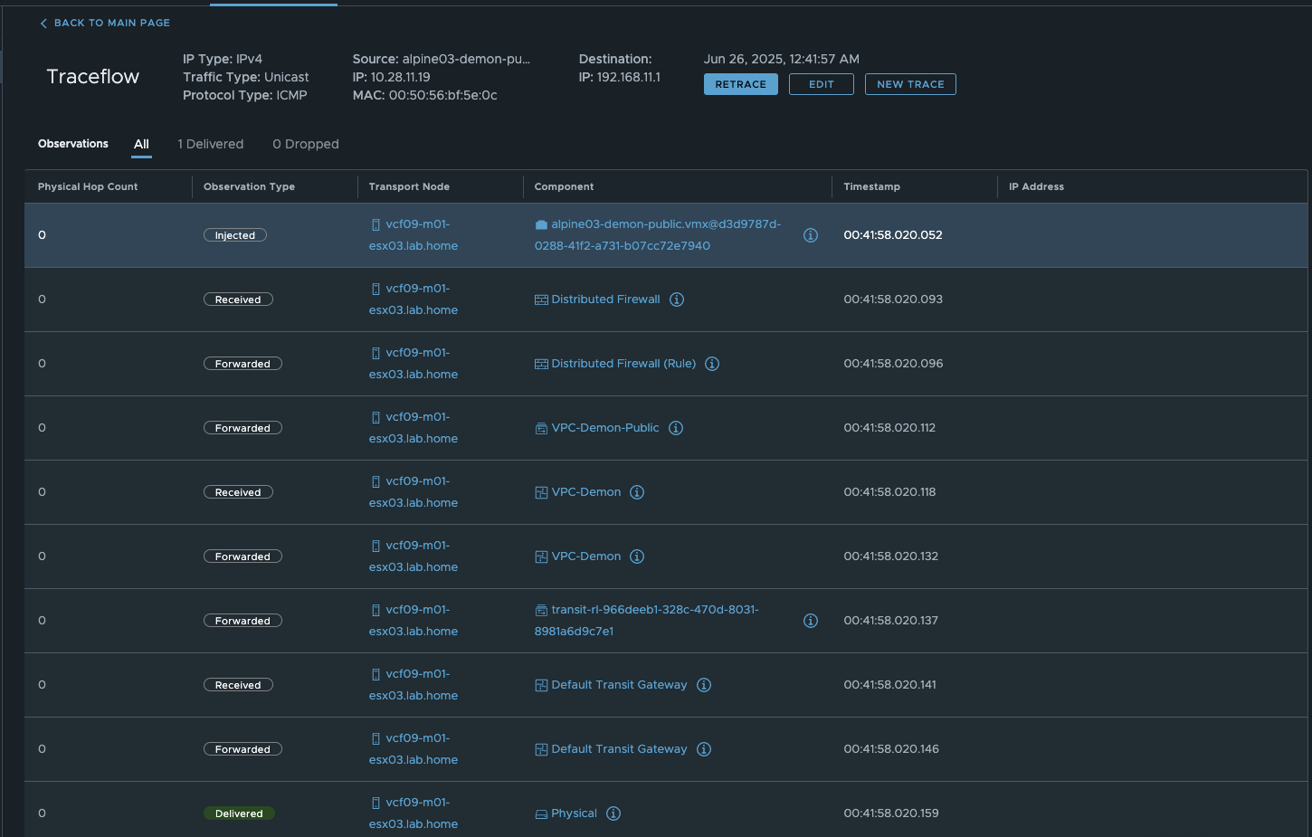 VCP traceflow