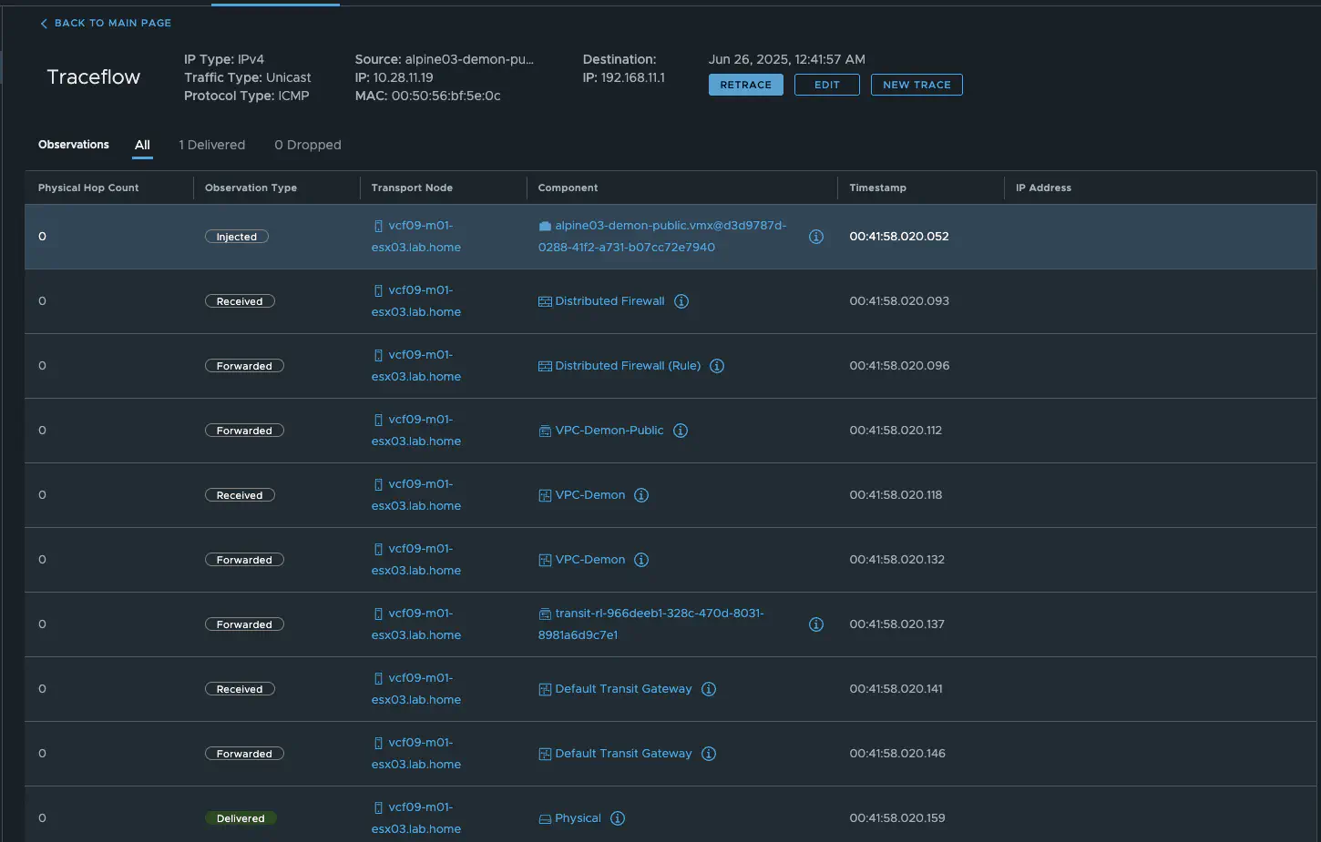 VCP traceflow