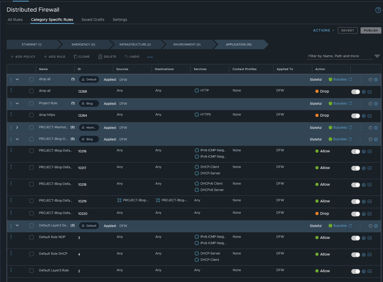 NSX 9 Firewall rule set