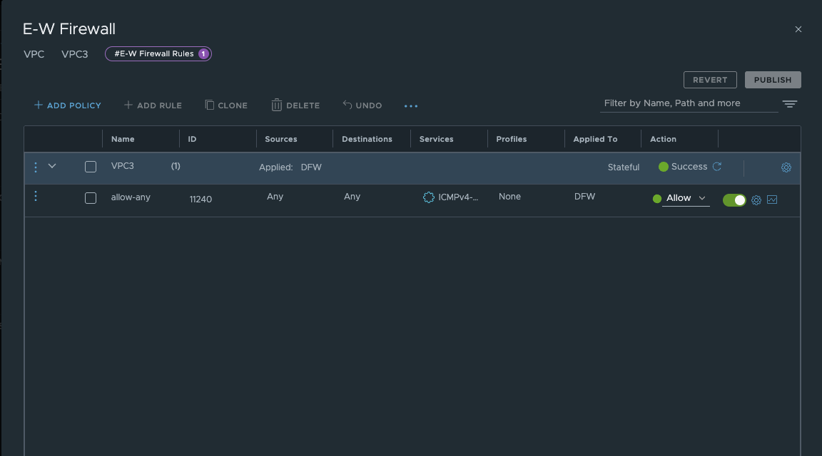 NSX 9 VPC Firewall rule set