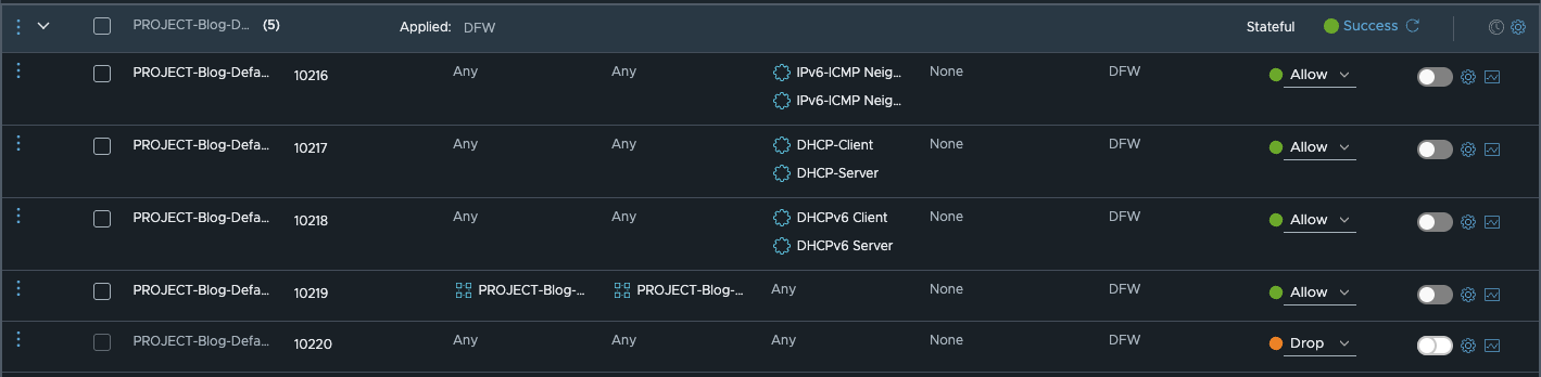 NSX default VPC Rules