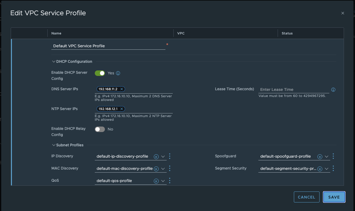 VPC Service Profile